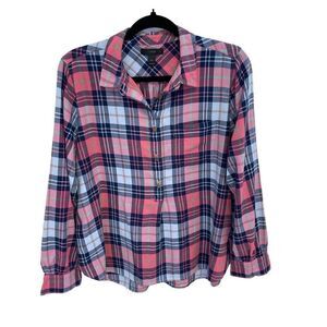 J Crew Plaid 1/2 Button Top